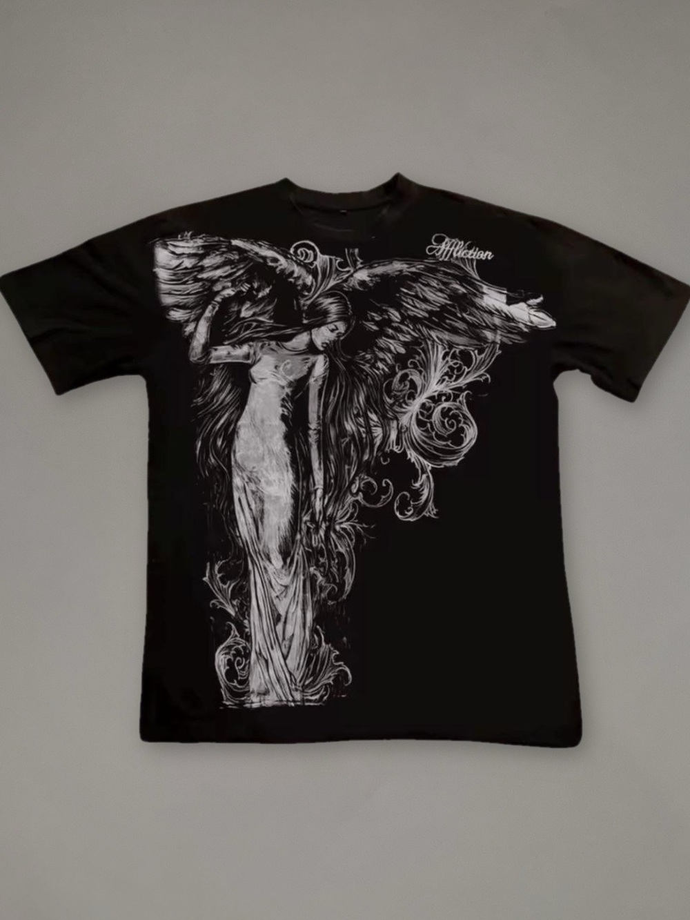 Affliction Mens Black Graphic Angel Tee